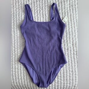 Aerie Purple Textured One-Piece Swimsuit